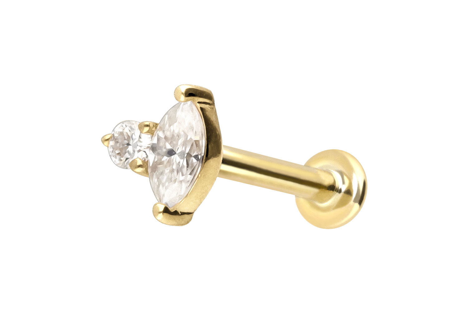 14 Karat Gold Labret Piercing mit Push Fit MOISSANIT-DESIGN